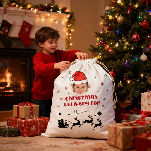Custom Christmas Gift Bag with Photo and Name