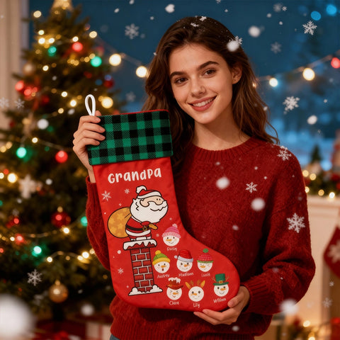 Custom Grandpa Christmas Stocking with Grandkids' Snowman Faces