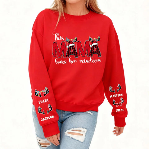 This Mom Loves Her Reindeers -Custom Christmas Sweatshirt with Kids' Names