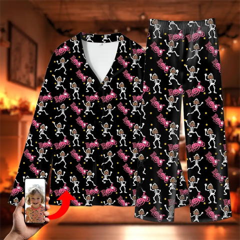 BOO Skeleton Family Halloween Pajamas – Custom Photo Pumpkin Sleepwear