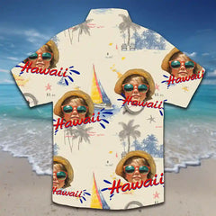 Camiseta playera con cara de mascota divertida: estilo hawaiano personalizado para fiestas de verano 