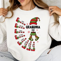 Christmas elf themed family t-shirts, sweatshirts, and hoodies – customizable with the number of children and their names