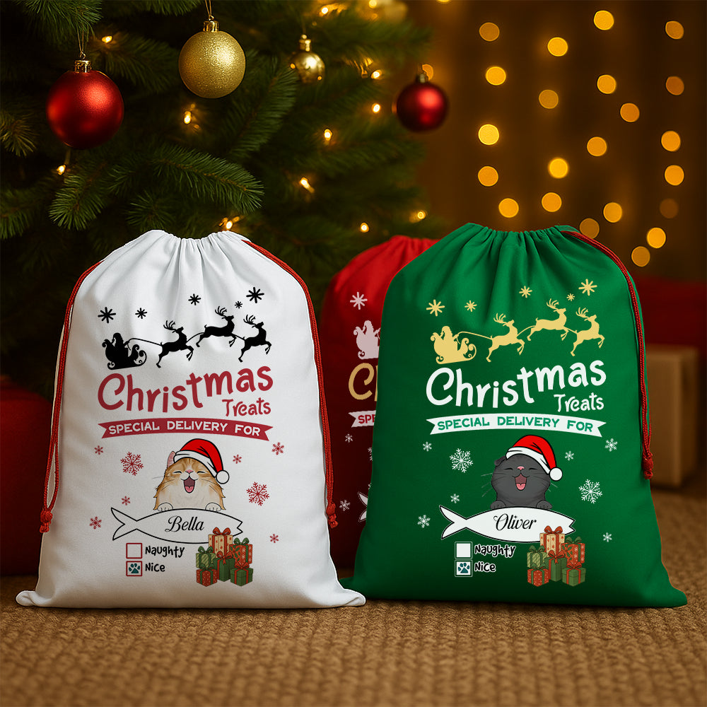 Personalized Christmas Cat Drawstring Gift Bag