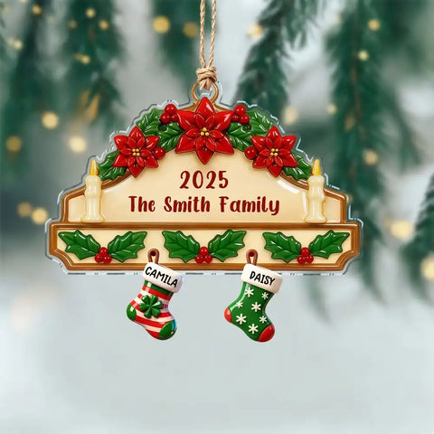 Personalized family name Christmas stocking acrylic ornaments