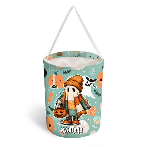 Personalized Halloween Candy Bag – Character with Pumpkin Lantern & Custom Name