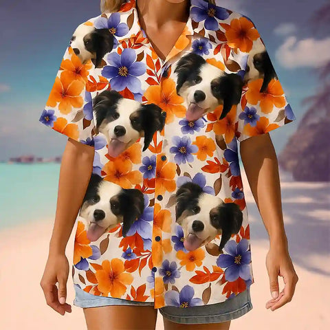 Unisex Pet Portrait Beach Shirt – Personalized Hawaiian Style