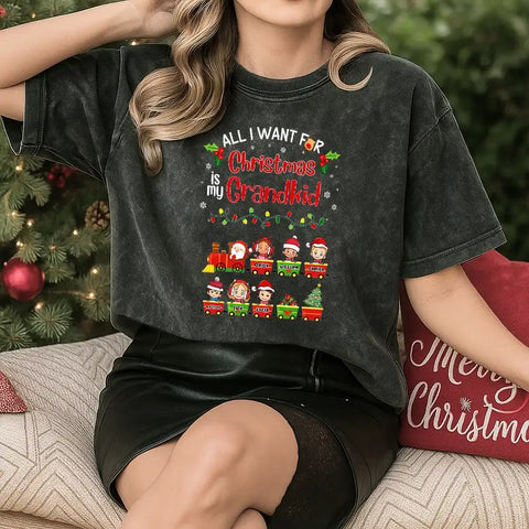 Personalized All I Want For Christmas Is My Grandkid Vintage T-Shirt – Custom Kids & Names