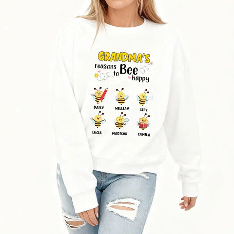 Personalized Grandma’s Reasons To Bee Happy Sweatshirt – Choose Bees & Names
