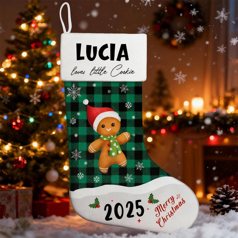 Custom Gingerbread Christmas Stocking – Name & Year Personalized