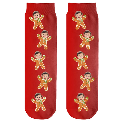 Custom Christmas Face Socks – Personalized Photo Gingerbread Style