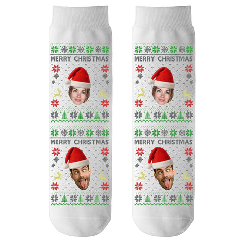 Custom Christmas stockings for men and women - personalized with photos and Santa hats