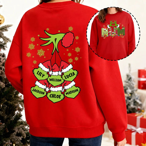 Custom Grinch Grandma Christmas Shirt、 Sweatshirt 、 Hoodie with Grandkids’ Names