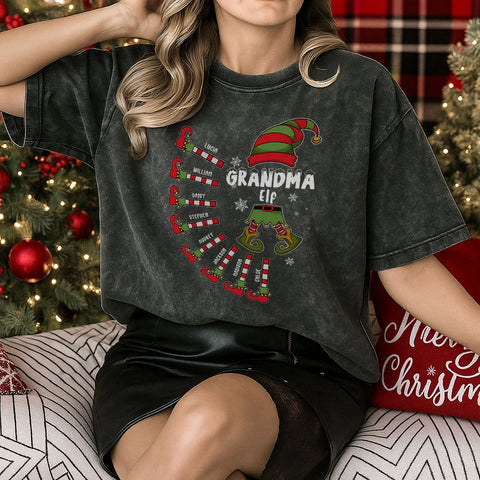Personalize your Christmas Elf Vintage T-shirt - Select family members and edit their names