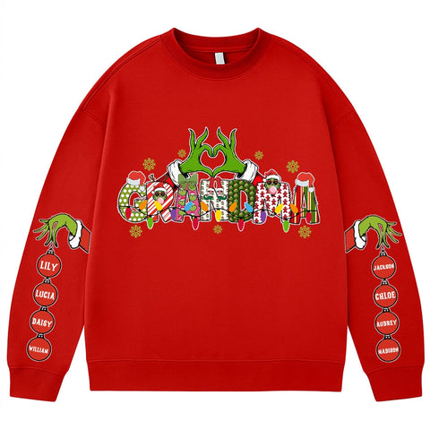 Custom Grinch Nana Christmas Sweatshirt with Grandkids' Names
