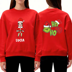 Personalized Christmas family sweatshirts with photo uploads and custom names – Designed by Ho Ho Ho