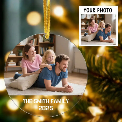Custom Family Photo Round Acrylic Christmas Ornament