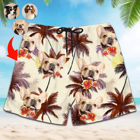 Pantalones cortos hawaianos personalizados con cara de mascota: pantalones cortos unisex para vacaciones de verano. 