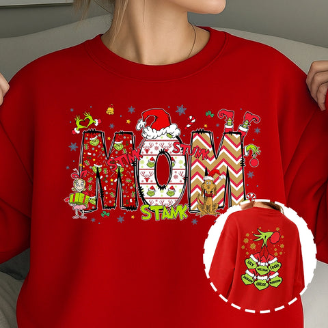 Custom Grinch Reversible Christmas Sweatshirt with Grandchildren's Names