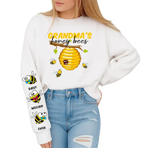 Personalized Grandma’s Honey Bees Sweatshirt with Names on Sleeves