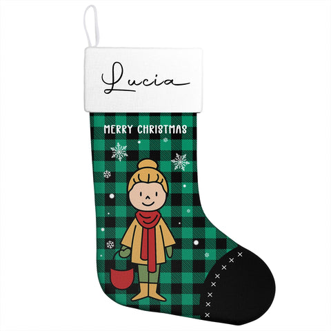 Personalized Christmas stockings with custom cartoon family character designs