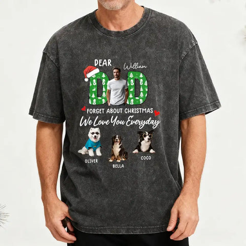 Personalized Christmas T-shirts for DAD/MOM - customizable with photos of the owner and pet.