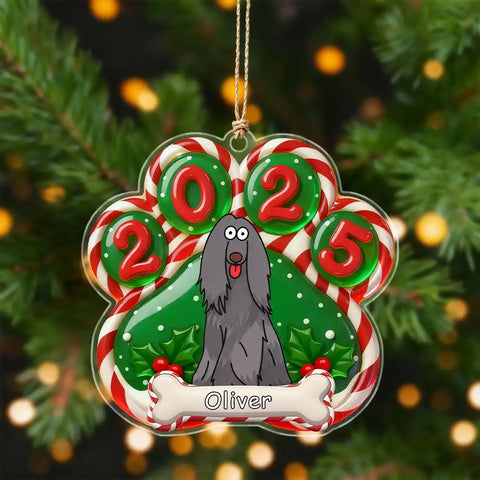 Personalized paw print Christmas acrylic keychain – Custom dog design