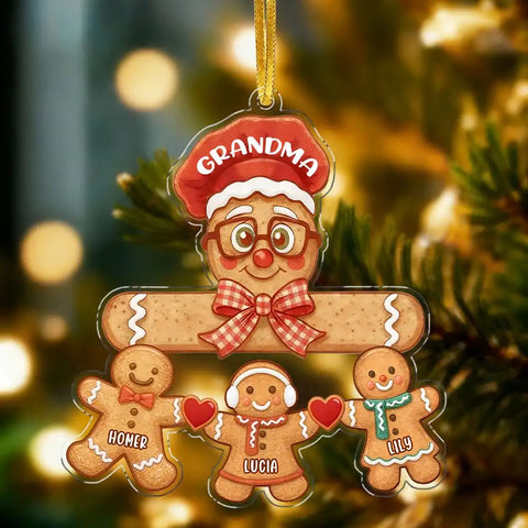 Personalized Gingerbread Grandkids Christmas Acrylic Ornament