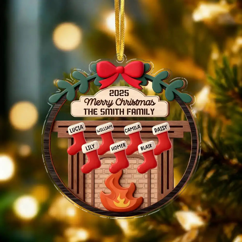 Personalized Family Fireplace Stockings Acrylic Christmas Ornament