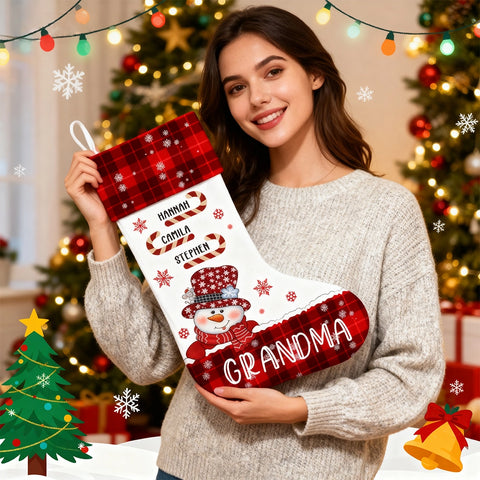 Snowman Nana Children's Candy Cane - Personalized Christmas Stockings, Christmas Gifts for Grandma, Mom and Family