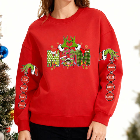 Custom Grinch Nana Christmas Sweatshirt with Grandkids' Names