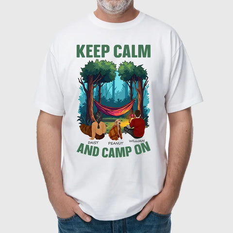 Restez calme et continuez à camper - T-shirts en coton personnalisés, sweat-shirts, sweats à capuche, cadeaux pour les amateurs de camping 