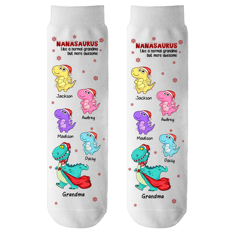 Custom Nanasaurus Christmas Socks with Grandkids' Names