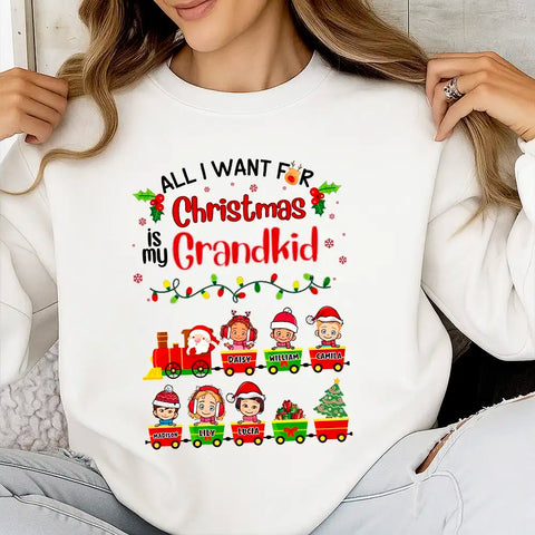 All I Want For Christmas Is My Grandkid—Personalized T-Shirt、Sweatshirt、Hoodie —customizable character designs and names.