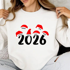 Personalized Christmas family sweatshirts—printed with names and years