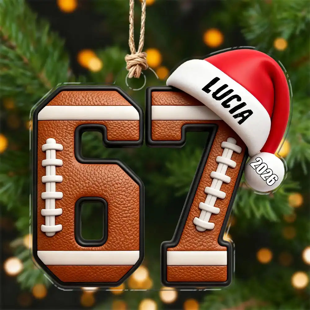 Custom 6 7 Football Acrylic Ornament with Personalized Name and Year
