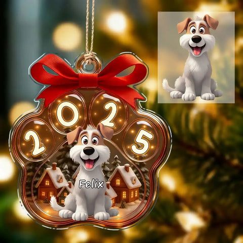 Custom Cute Dog Paw Print Christmas Acrylic Ornament