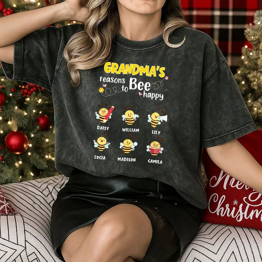 Personalized Grandma’s Reasons To Bee Happy Vintage T-Shirt – Custom Bees & Names
