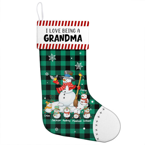 Custom "I Love Being A Grandma" Christmas Stocking with Snowman Family and Grandkids' Names