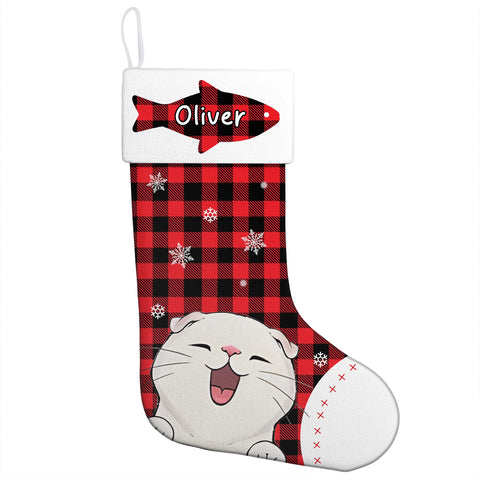 Custom Pet Christmas Stockings with Name – Plaid Cat Gifts