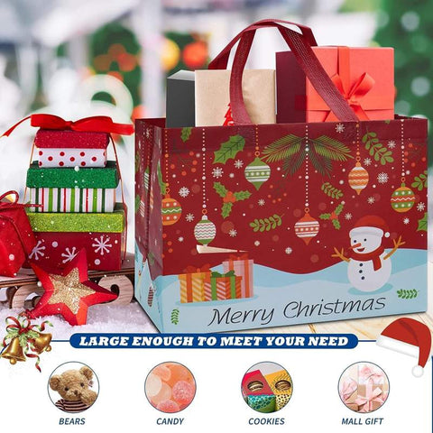 Large Reusable Christmas Gift Bags – Non-Woven Tote Bags for Xmas Party, New Year Gifts & Holiday Shopping (12.8"×9.8"×6.7")