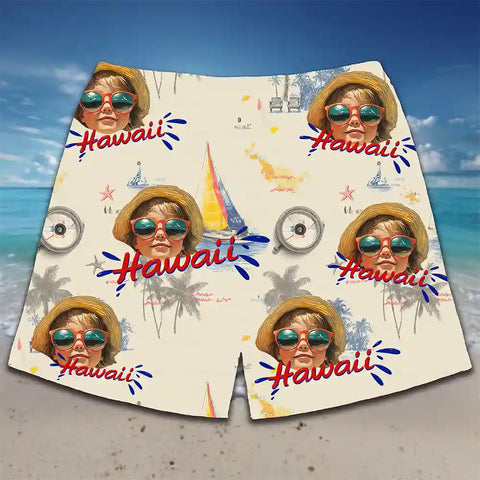 Funny Pet Face Beach Shorts – Personalized Hawaiian Style for Summer Parties