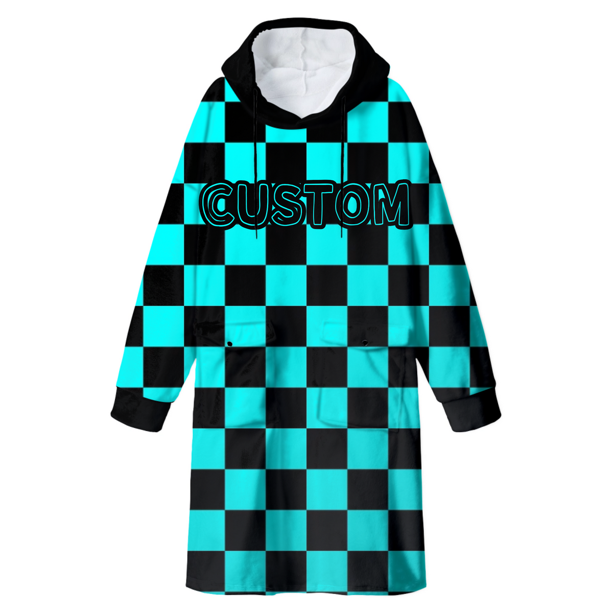 Custom Hooded Blanket – Personalized Checkered Blanket Hoodie for Christmas Gift