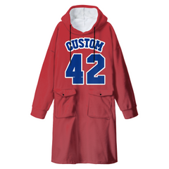 Custom Hooded Baseball Blanket with Name & Number – Personalized Team Player Gift, Sports Fan Christmas Blanket