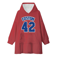 Custom Hooded Baseball Blanket with Name & Number – Personalized Team Player Gift, Sports Fan Christmas Blanket