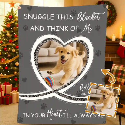Custom Pet Memorial Blanket – Personalized Photo Heart Design, Forever in Your Heart Gift