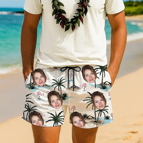 Funny Face Hawaiian Shorts – Personalized Tropical Beachwear Gift