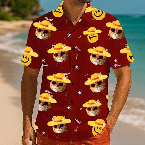 Camisa hawaiana personalizada con cara de mascota: perfecta para fiestas y diversión de verano 