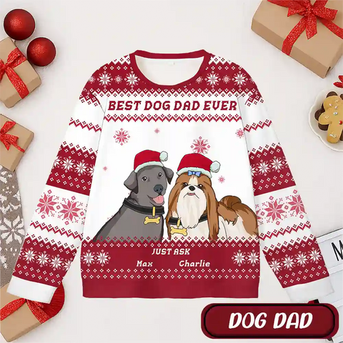 Custom Dog Christmas Ugly Sweater – Personalized Holiday Sweatshirt with Snowflake Pattern, Upload Pet Photo, Choose Pet Design, Add Name, Best Dog Mom & Dad Gift