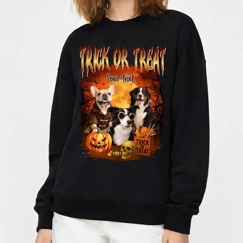 Personalized Bootleg Halloween Tee – Custom Pet Portrait & Name, Vintage Style Dog Shirt, Unique Spooky Season Gift