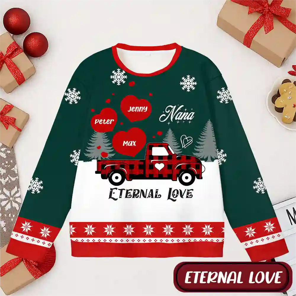 Custom Grandma Christmas Ugly Sweater – Personalized Holiday Sweatshirt  Kids’ Names, Unique Gift for Nana, Forever Love Keepsake